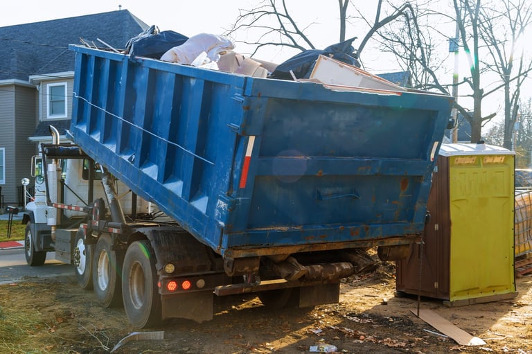 Construction site with portable toilets