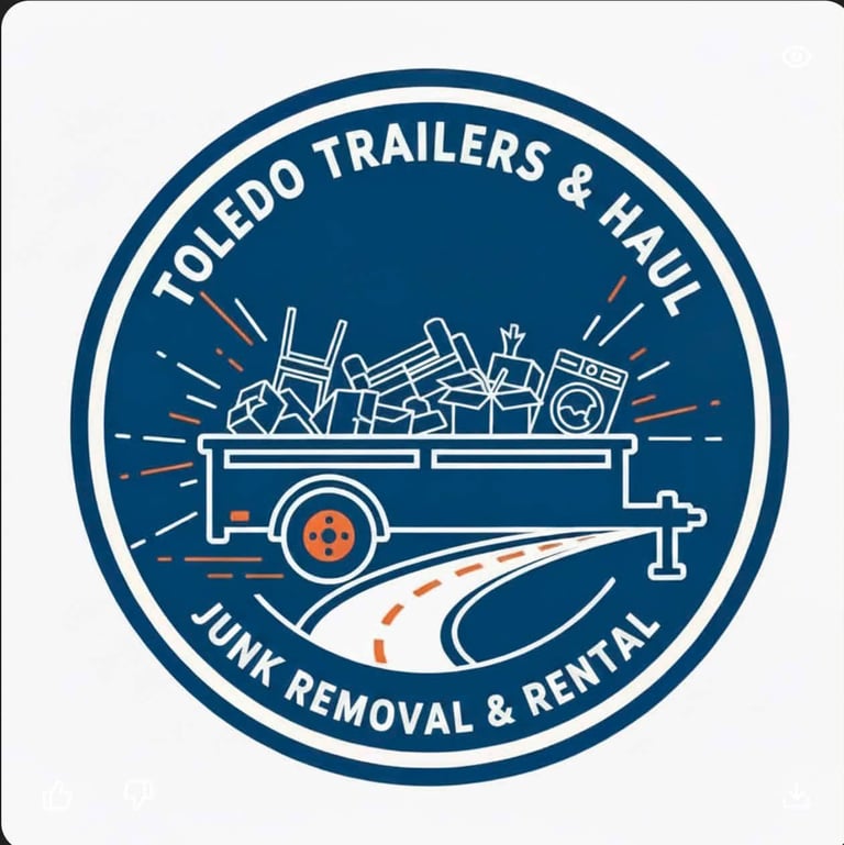 Toledo Trailers & Haul logo: circular emblem featuring a trailer filled with junk items and text for junk removal and rental services